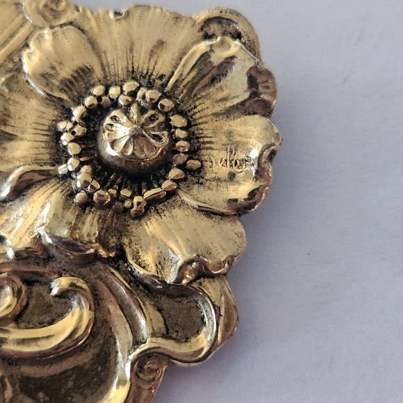 Antique Art Nouveau French Designer Signed Lady Sunset Gold Brooch - Picture 9 of 11